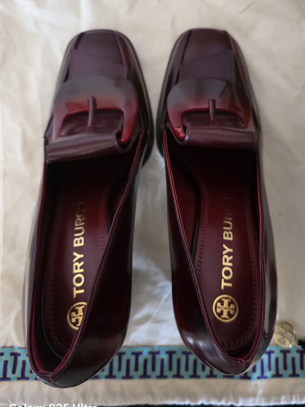 Tory Burch Women's Burgundy Leather Slip-On Loafers With Heels